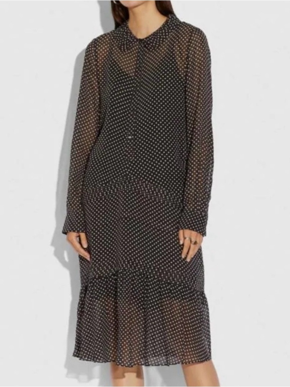 Coach Black Sheer Polka dot georgette dress- no interior slip